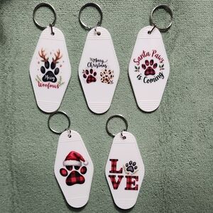 Bundle 2/$12 Christmas Dog Paw Themed Motel Keychains